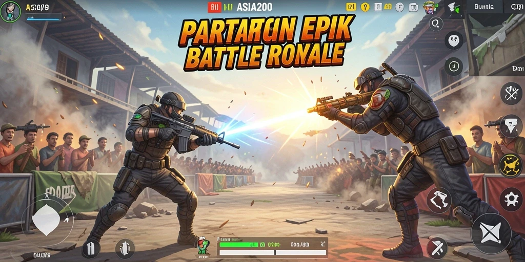 Tangkapan layar ASIA200 menampilkan pertempuran intens di arena Battle Royale.