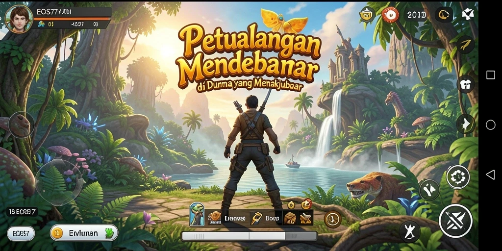 Screenshot utama menampilkan gameplay petualangan yang penuh aksi.