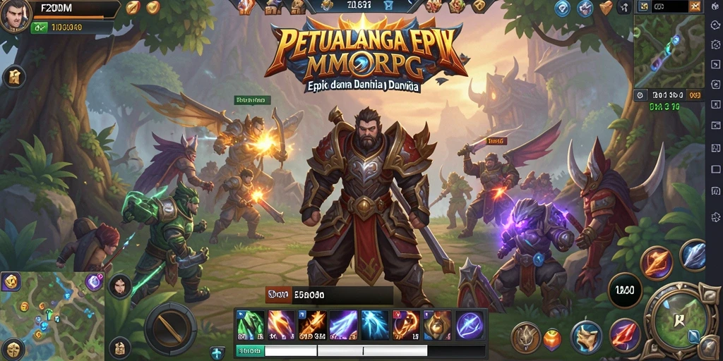 Tangkapan layar utama F200M menampilkan pertempuran epik dalam dunia MMORPG.