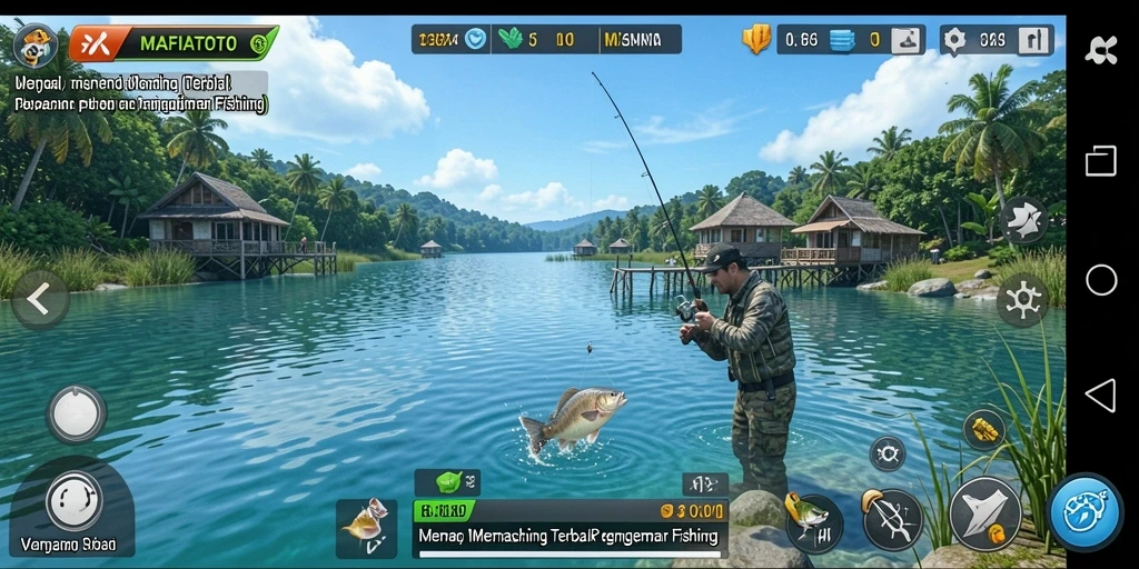 Screenshot utama MAFIATOTO menampilkan gameplay memancing yang menarik dan menawan.