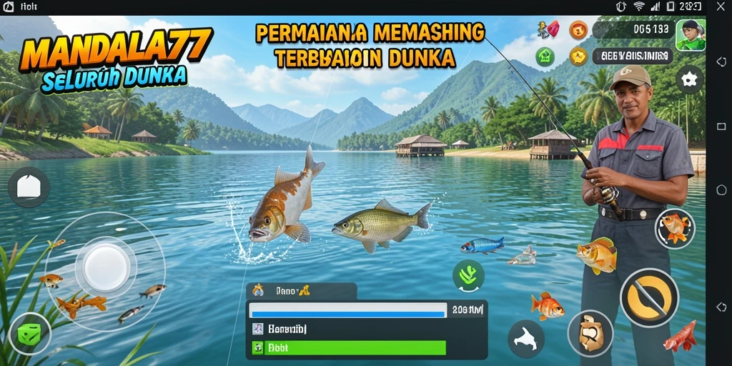 Screenshot gameplay MANDALA77 saat pemain menangkap ikan besar.
