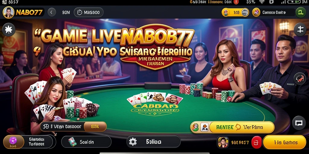 Screenshot gameplay NABOB77 yang menunjukkan dealer dan interaksi pemain.