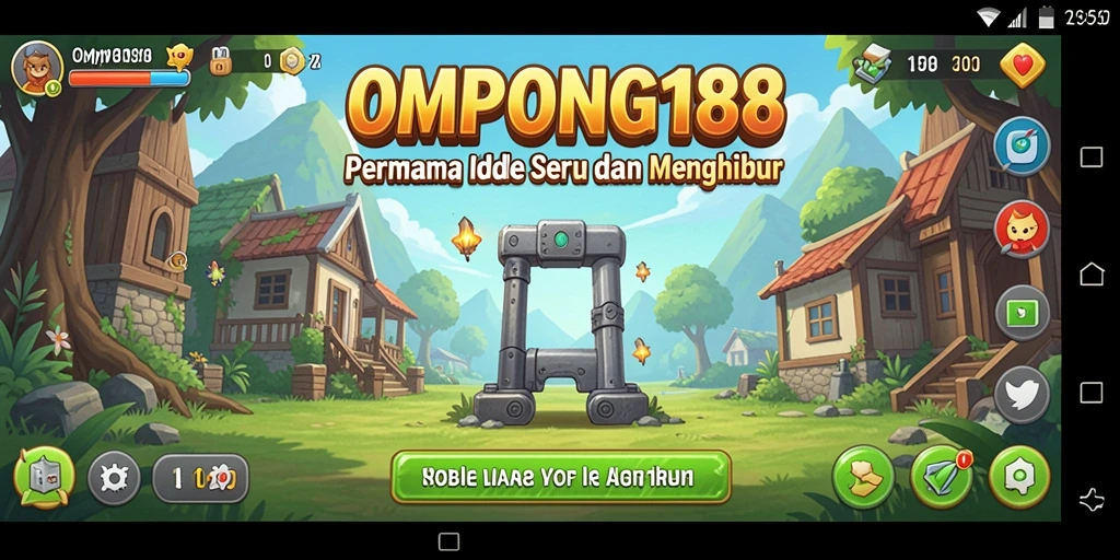 Screenshot gameplay OMPONG188 yang menunjukkan kemajuan karakter idle.